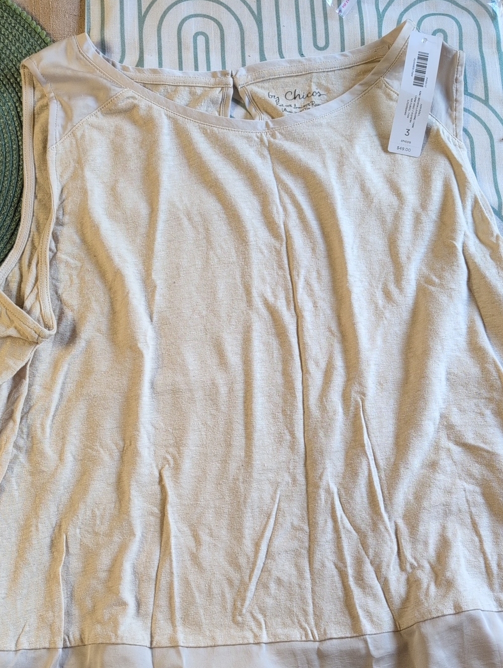 #33-Chico's Soft Cream Sleeveless Layered-Hem Tank